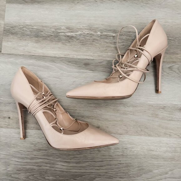 Valentino Garavani Nude Rockstud Strappy Lace Up Pump Heels 40 - Picture 2 of 7
